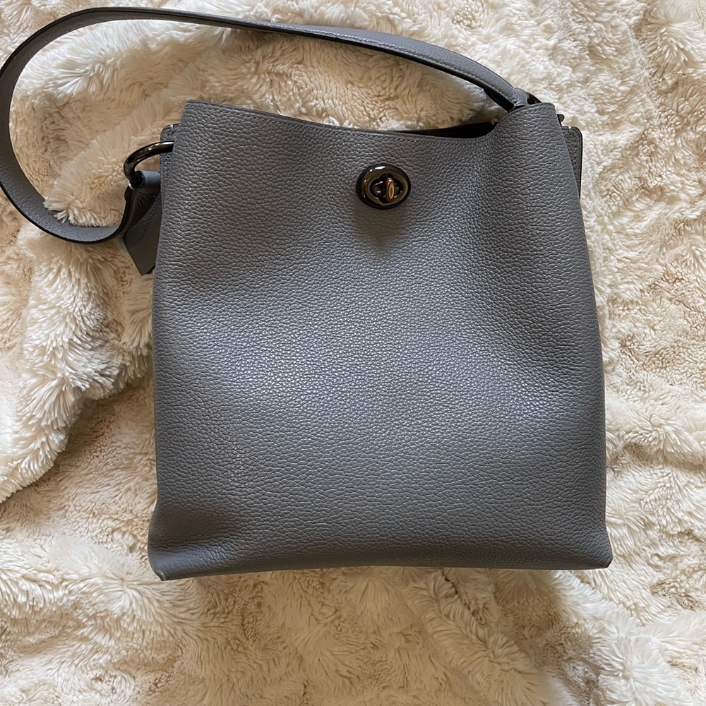 Coach Gray Leather Shoulder Bag with Metallic Detail